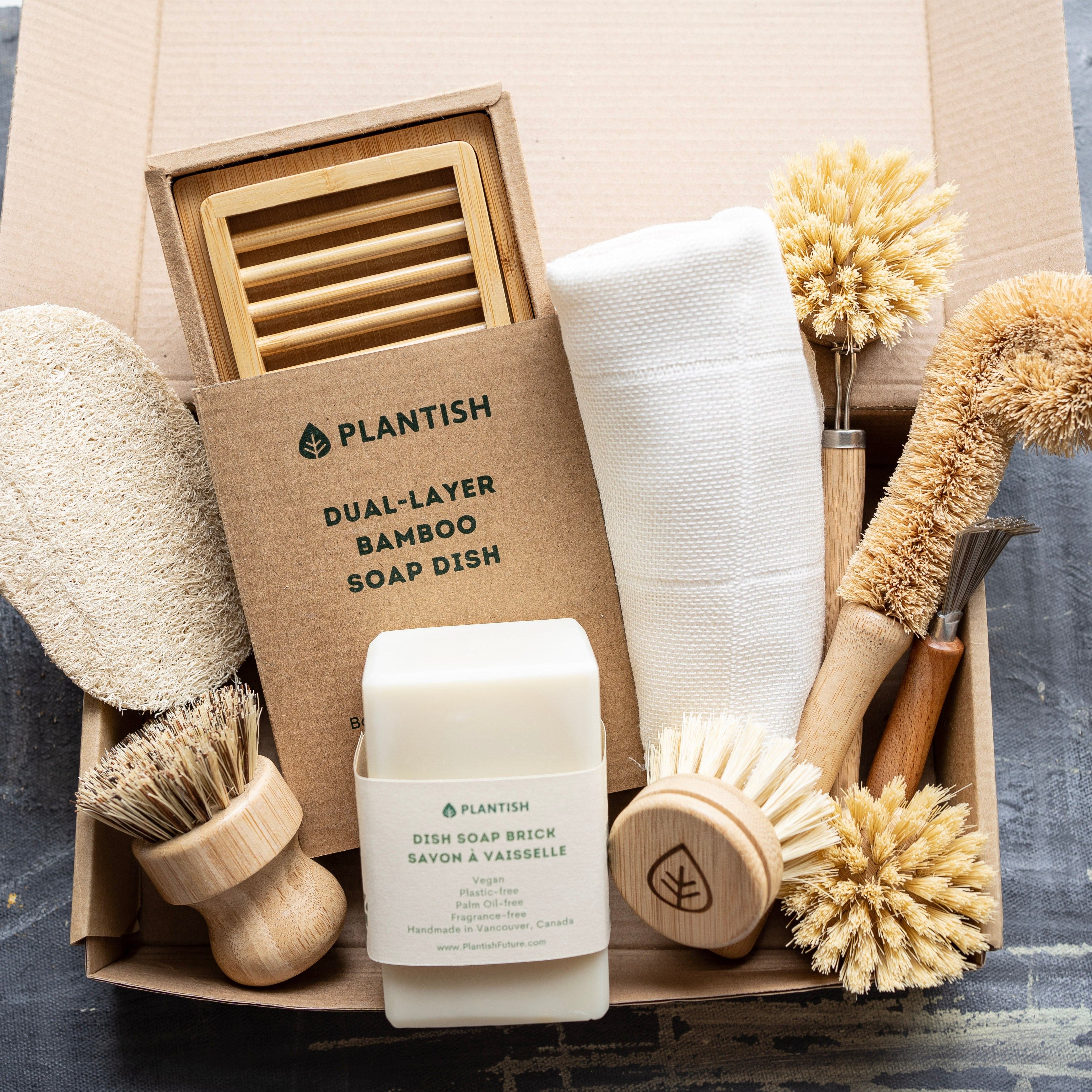 Ensemble de nettoyage zéro déchet, brosses en bois et fibres naturelles